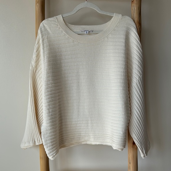 Jack by BB Dakota Women's Claudel Rib Stitch Wide Sleeve Boho Cream Sweater M - Picture 3 of 10